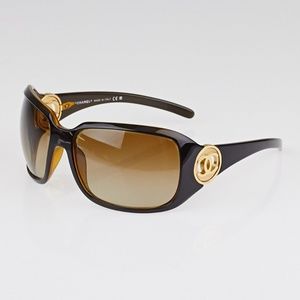 CHANEL Oversized Brown & Gold CC Frame Sunglasses